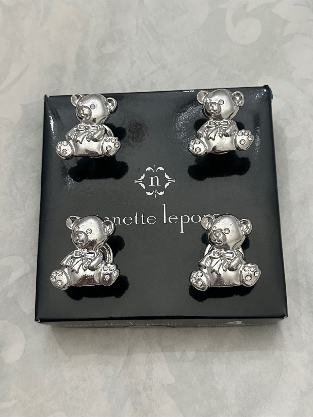 Nanette Lepore Silver Teddy Bear Drawer Pulls (Set of 4)